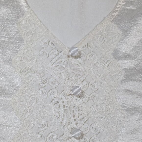 Vintage Victorias Secret Gold Label Pajama Set Lace White Satin Modest Large - Picture 6 of 11